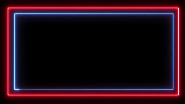 Neon rectangular frame with blue light moving over red static border.