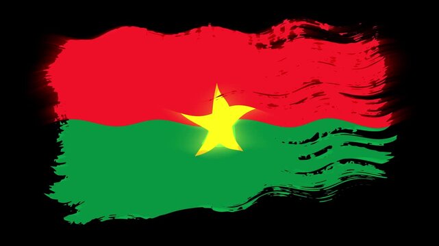 Waving torn Burkina Faso flag grunge brush burn light leaks, transparent background alpha channel loop full HD