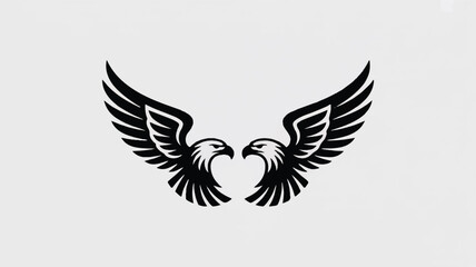 Fototapeta premium A black and white illustration depicts two eagle wings forming a heart shape.