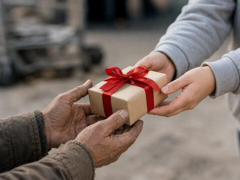 A Generous Gift Being Given to a Homeless Person in Need