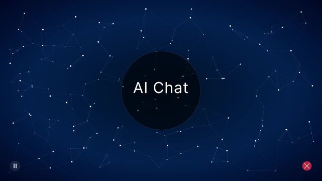 Ai chat interface with digital network connection and data nodes animation background