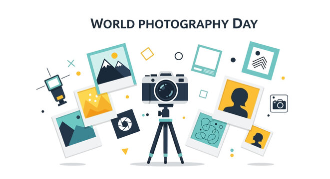 World Photography Day Concept with Camera and Photos