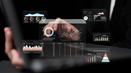 Naklejka premium A financial and marketing KPI dashboard for business analytics and strategy. A report showing profit, revenue, and customer conversion rate data. Motif