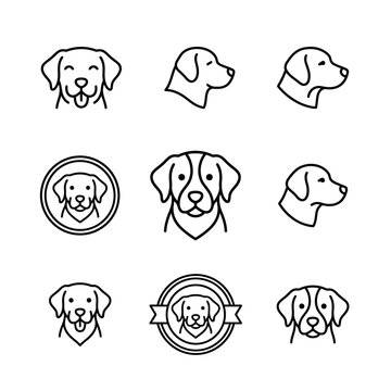 Labrador dog line art illustrations set.