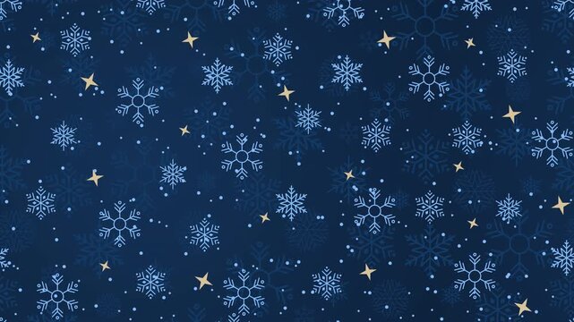 Snowflakes motion pattern. Snowflakes seamless pattern. Seamless winter pattern animation with snowflakes and sparkling snow. Animated blue snow background