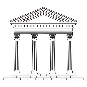 Classical greek temple with four ionic columns and pediment
