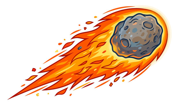 A cartoon illustration of a meteorite burning up in the atmosphere.