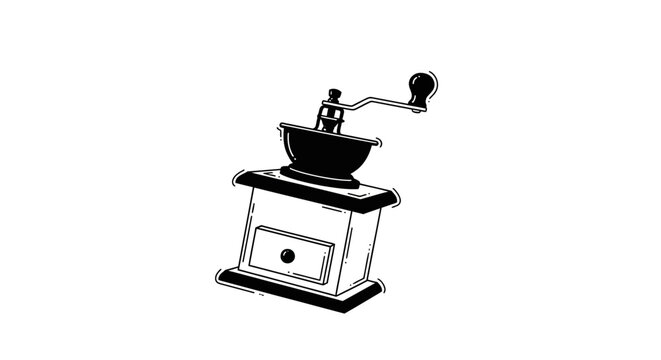 Vintage Manual Coffee Grinder with Wooden Base.