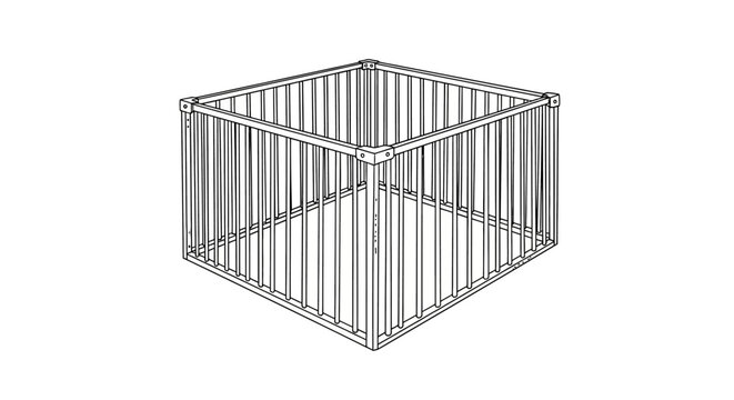 Wireframe cube structure with vertical and horizontal lines.