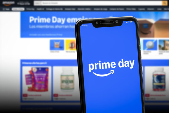 Cali, Colombia - May 4 2026: Amazon Prime Day promotion displayed on smartphone shopping app