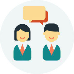 Fototapeta premium Business man and woman talking with a speech bubble icon