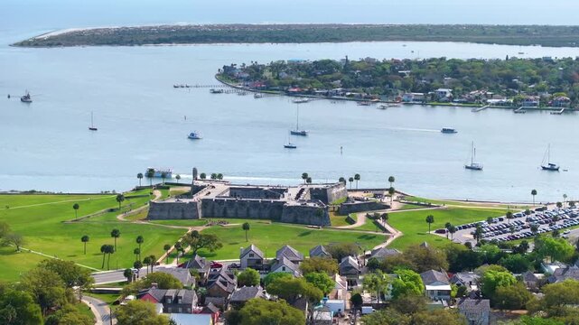 St. Augustine, Florida travel destination old city. Historical fort Castillo de San Marcos, National Monument open for tourists.