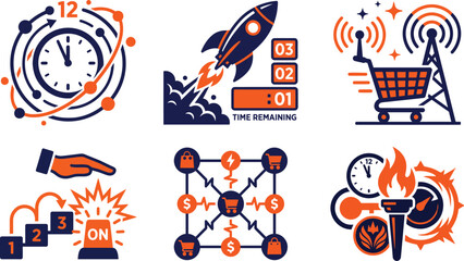 Business marketing icon set for startup launches ecommerce events and countdown timers © Luthfi