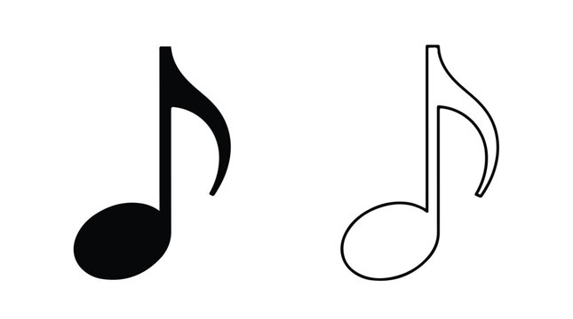 Musical eighth note vector icons, black solid and outline quaver music symbols, isolated melody sign for audio branding and graphic design