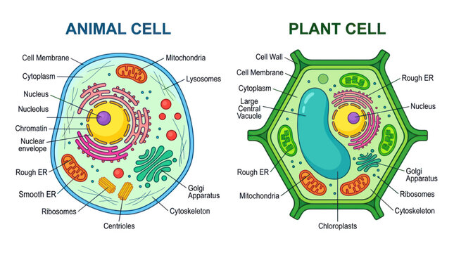 Animal Cell vs Plant Cell Diagram: Biology Science Education