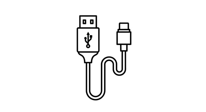 USB Charging Cable Icon, Technology Connection, Data Transfer Symbol