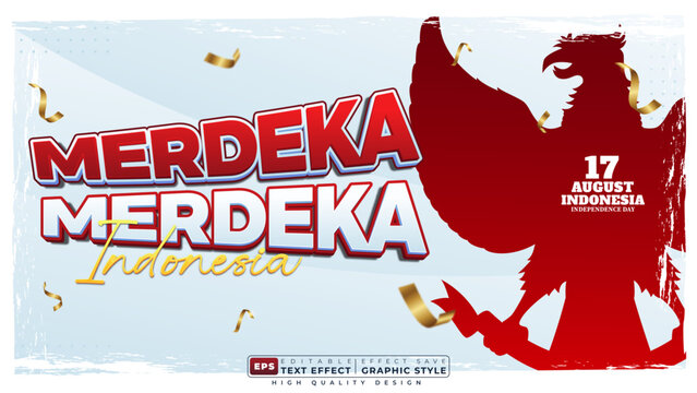 Editable 3d text effect merdeka indonesia with national symbol for banner template design