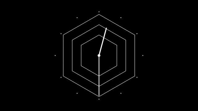 Minimalist geometric clock animation with rotating abstract hexagon shapes animation