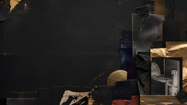 Black Gold Foil Collage with Architectural Texture
