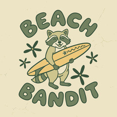 Raccoon with surfboard standing upright. © Ali