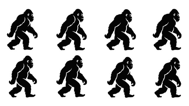 Bigfoot Silhouette Vector Set - Four Variations of the Cryptid Creature