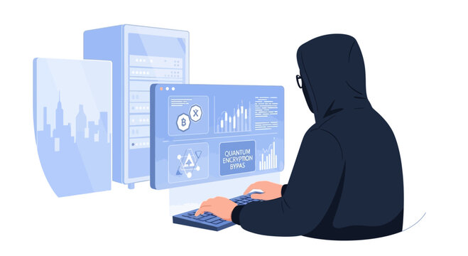 Hacker in Hoody Cybercrime Security Breach Data Analysis Server Room