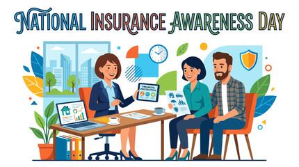 Naklejka premium Celebrating National Insurance Awareness Day with a friendly agent explaining policy details to a couple