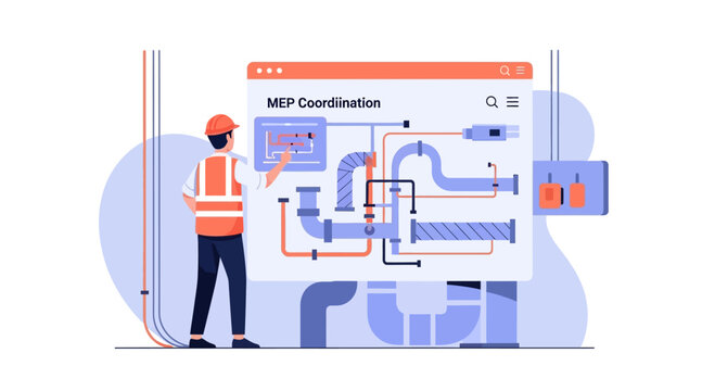 MEP Coordination Engineer Planning Building Systems on Digital Screen