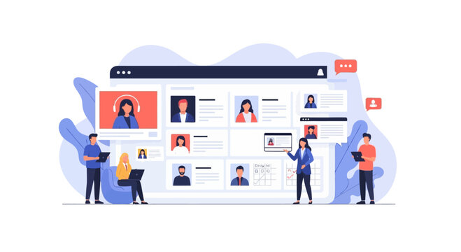 Online recruitment and hiring process, human resources, job search, candidates profiles on screen