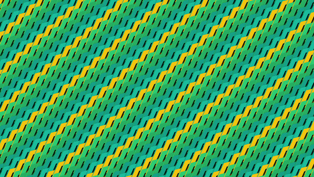 Procedural Art of abstract green and yellow diagonal zig zag pattern background