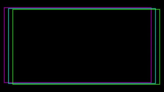 Neon glowing rectangular frames overlay, abstract cyberpunk border animation