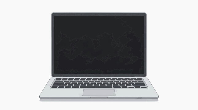 Modern Silver Laptop with Abstract Digital Glitch on Black Screen Isolated on White Background