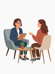 Obraz premium Psychologist listens attentively to patient during therapy session, taking notes on clipboard, fostering trust and understanding