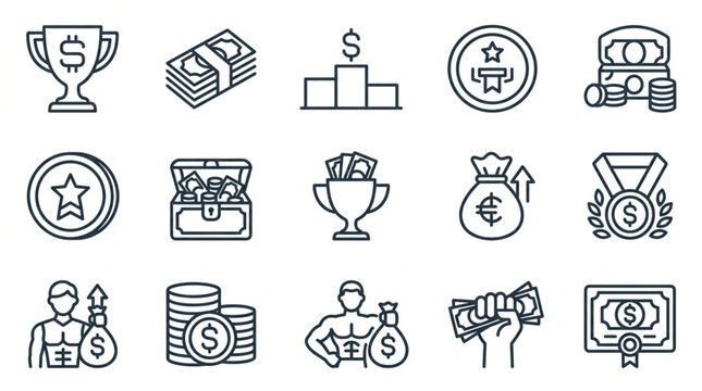 Collection of financial success and reward icons.