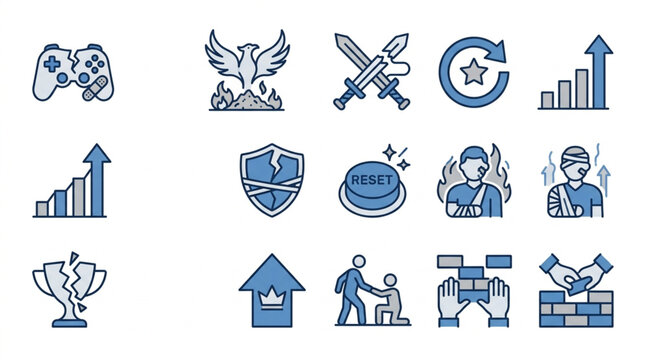 Collection of game icons and symbols representing various game elements.
