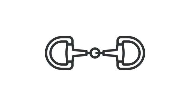 Minimalist black line art vector illustration of a traditional horse snaffle bit design centered on a soft neutral light gray background for equestrian sport branding