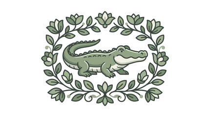 Obraz premium Crocodile in a decorative leaf frame.