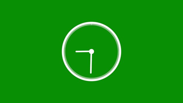Minimalist analog clock animation with fast spinning hands on green background