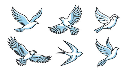 Obraz premium Set of Birds: Doves, Eagle, Swallow in Flight, Vector Illustrations