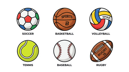 Fototapeta premium Collection of Six Different Sports Balls on White Background