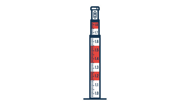 Hydrometer with Red and White Markings on White Background