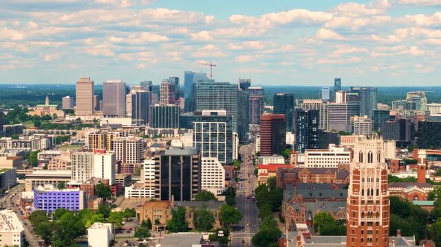 Nashville downtown office district in Tennessee, USA. High commercial and residential skyscraper buildings in modern American city