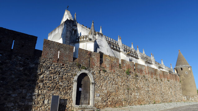 &Eacute;vora, Portugal - 1st. July 2020: Castelo de Viana do Alentejo it is believed that the earliest occupation of the site dates back to the time of the Roman Invasion of the Iberian Peninsula.