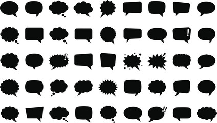 Fototapeta premium Speech Bubble Icons Collection Set – Black Silhouette Chat, Thought and Comic Dialogue Vector Shapes