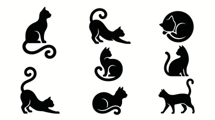 Obraz premium Minimalist Black Cat Silhouette Icon Set