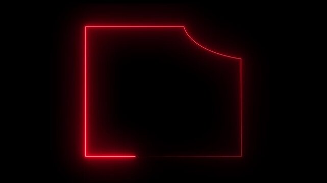 Neon red glowing square frame with a rounded corner cutout on a black background
