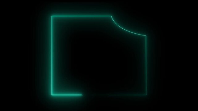 Neon cyan glowing square frame with a rounded corner cutout on a black background