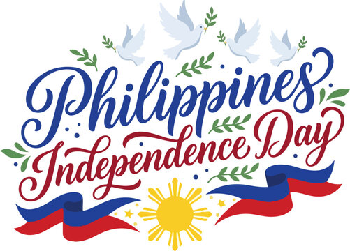 Philippines independence day celebration with doves and national symbols