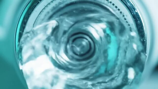 Extreme Macro Shot of Clear Liquid Swirling in a Vortex with Dynamic Movement and Captivating Aqua Reflections