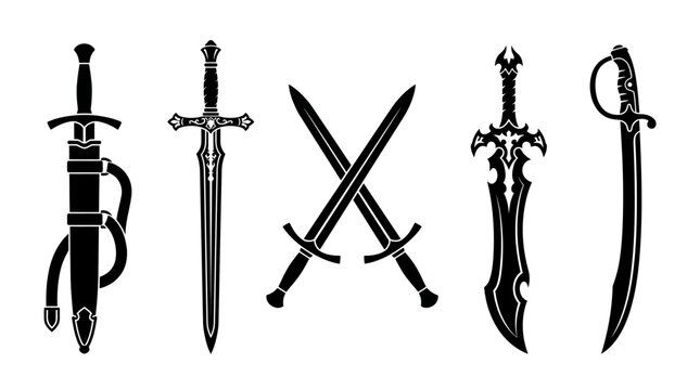 medeival silhouete swords set vector illudtration
